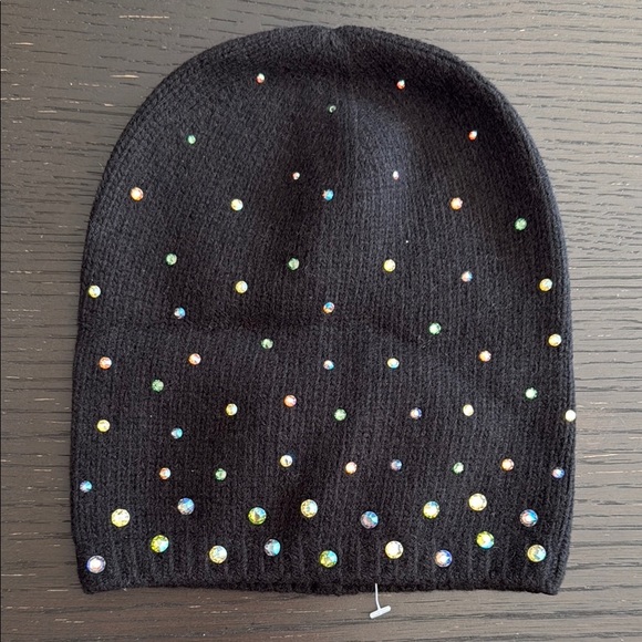 Carolyn Rowan Women’s OS Elegant Rhinestone-Embellished Black Beanie - Picture 1 of 3